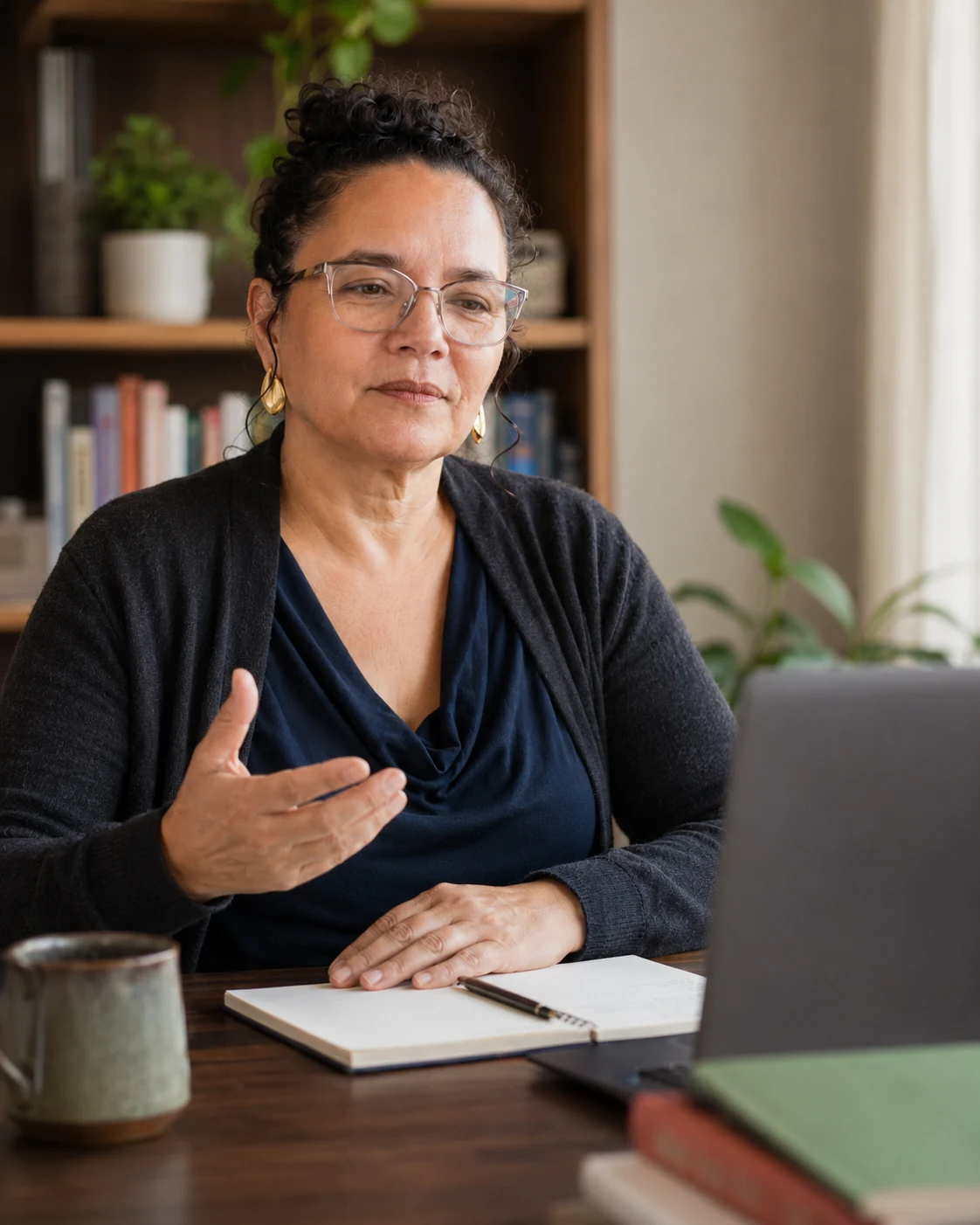 Neide Braz conduzindo uma prática somática online